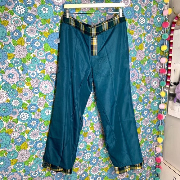 Lucca X Wildfang Green and Yellow Plaid Wide Leg Trousers Size:M - Picture 9 of 12